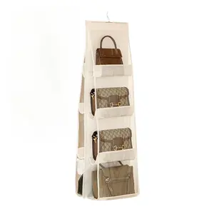 8 Grid Hanging Storage Organizer, Foldable Handbag Storage Holder, Wardrobe Purse Organizer, Closet Hanging Bag Storage, Space Saving Handbag Hanger, Shoulder Bag Compartment Organizer