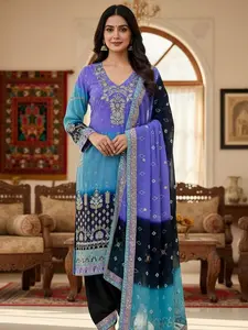 Trendy Fabrics Luxury 3 Piece Ready To Wear Embroidery Suit for Women Asian Elegance Salwar Kameez Set with Beautiful Embroidery Detail