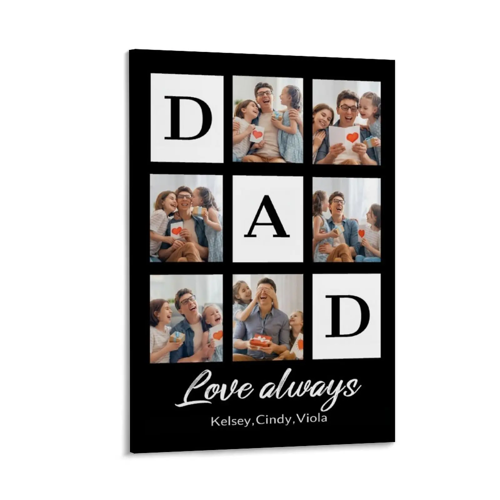 BARLEY ONE Click “Shop Chat”, Send Photo to Customize  Dad Day Personalized Canvas Painting (3:4), Family Photo Collage Frame with Photos, Text And Names, Making It A Memorable Family Wall Decoration Gift for Dads, Grandpas, And Husbands.
