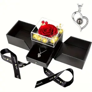 Eternal Rose Jewelry Box with Acrylic Lid, holds rings and necklaces, perfect Valentine's Day gift
