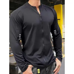Men'S Muscle Fitness Long Sleeve Basketball Jersey Training Clothes, Versatile And Loose, Athletic Zip-Up Jacket