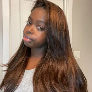 CurlyMe Layered Cut Black to Brown Ombre Yaki Straight & Straight Wear Go Glueless Wig Human Hair Pre-plucked Natural Hairline