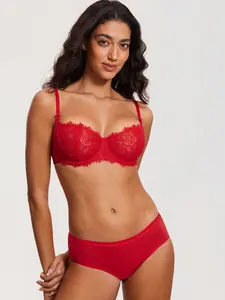 DOBREVA Women's Eyelash Lace Balconette Bra