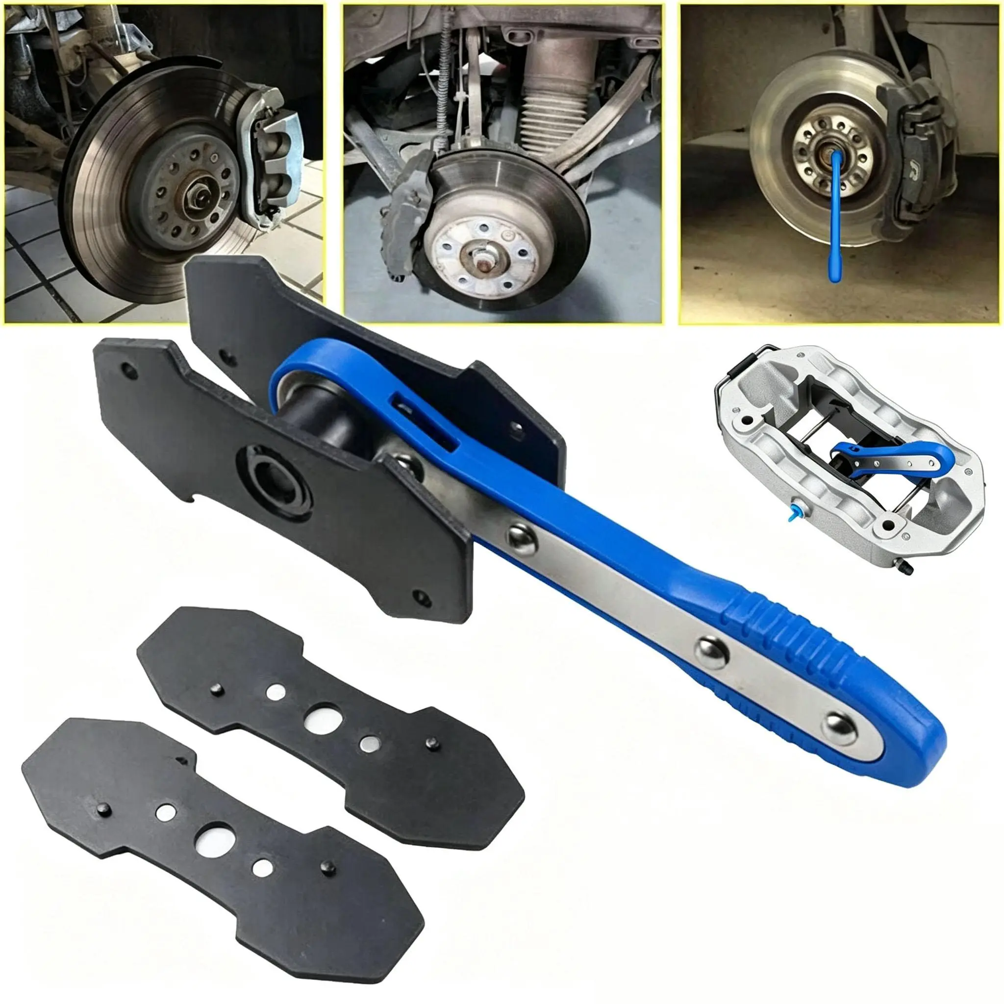 Adjustable Ratchet Brake Piston Spreader Tool, 360° Rotatable Head, Stable Even Pressure, Durable Steel Caliper Press for Quick Brake Pad Installation on Cars, Trucks and Commercial Vehicles