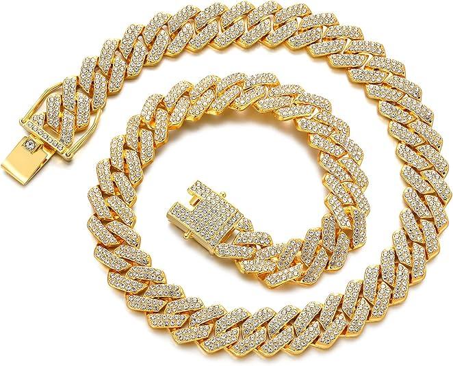 Cuban Link Chain for Men Women,Diamond Necklaces,Iced Out Chain,Hip Hop Jewelry,Thick Silver Chain,Gold Chain,Diamond Bracelet.ms