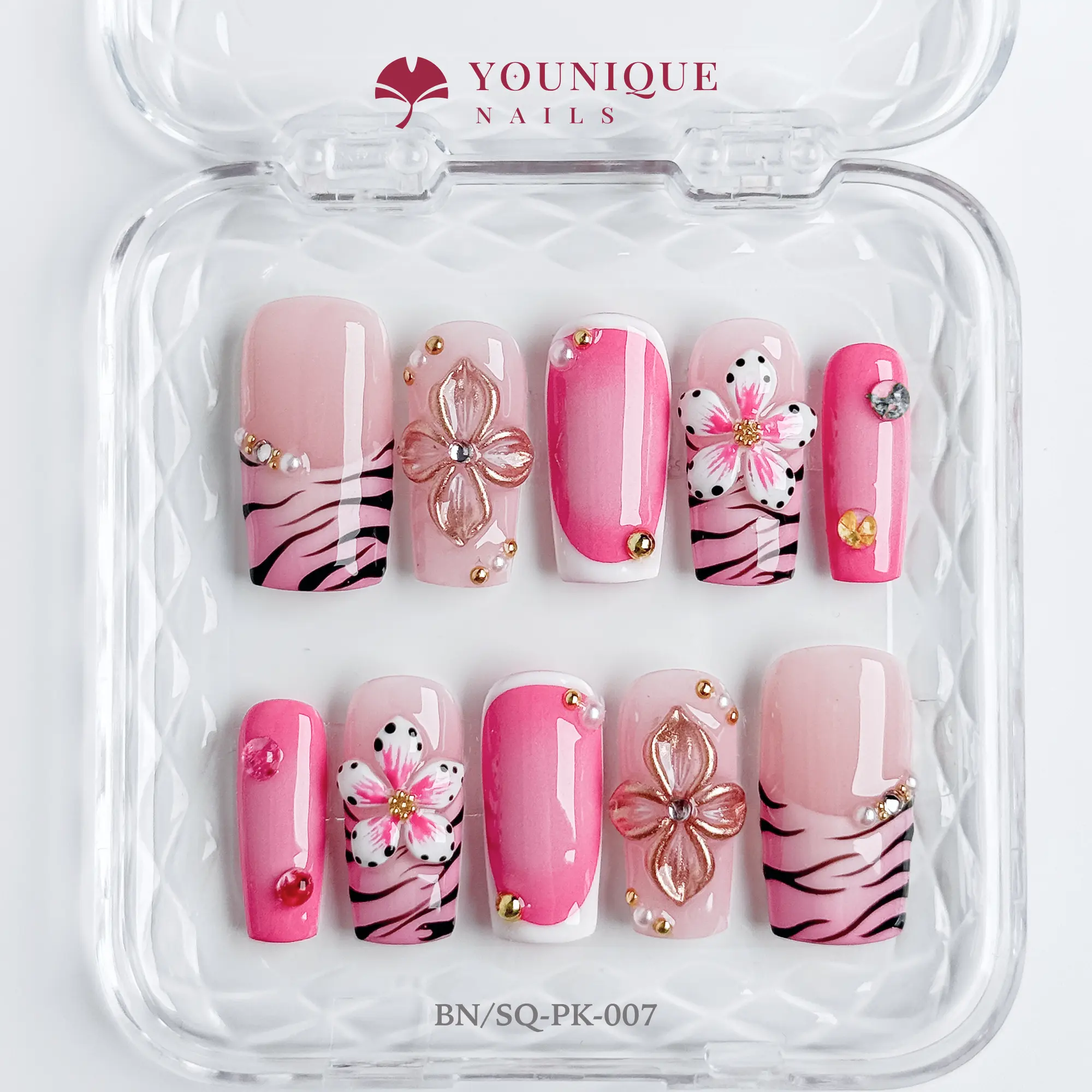 Younique Nails | 10PCS 100% Handmade Press-On Nails | Reusable Colorful Art acrylic stylish 3D Luxury Handcrafted Glossy tiktokshopspringglowup Floral