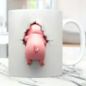 A 3D Pig Design Ceramic Coffee Mug, 11 Oz Decorative Porcelain Mug for Christmas, Thanksgiving, Office, Birthdays - Christmas Themed Drink Mug for Hot And Cold Drinks.