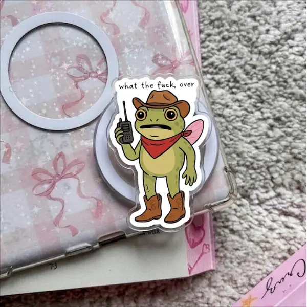 What The Fuck Over Cowboy Frog MagSafe Phone Grip, Funny Sarcastic Griptok, Cute Froggy Western Phone Stand, Relatable Humour Accessory, Quirky Frog Lover Gift