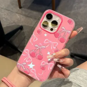 Cute Candy Macaron Jelly 3in1 Soft Shockproof Suitable for iPhone Case Pink Cherry Bow Sakura Pattern girly case
