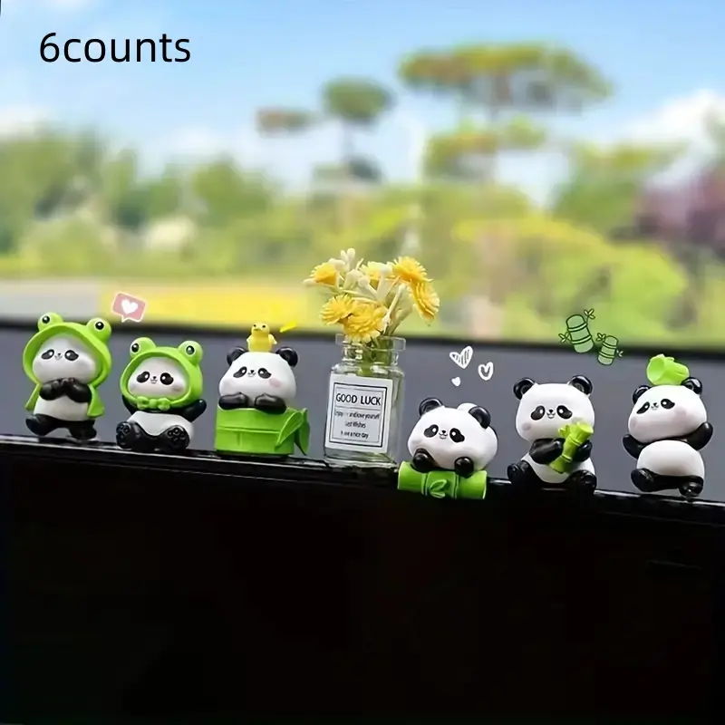 Cute Panda Car Interior Decorations, Car Trinkets, Car Interior Set, Car Interior Accessory, 6pcs Creative Dashboard Ornaments, Home Office Desk Accessories, Perfect Birthday and Holiday Gift