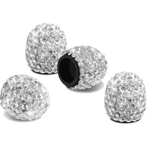 4PCS Bling, Rhinestone, Silver, Tire Valve Stem Caps, Dustproof Wheel Air Covers for Cars Trucks SUV Motorcycle