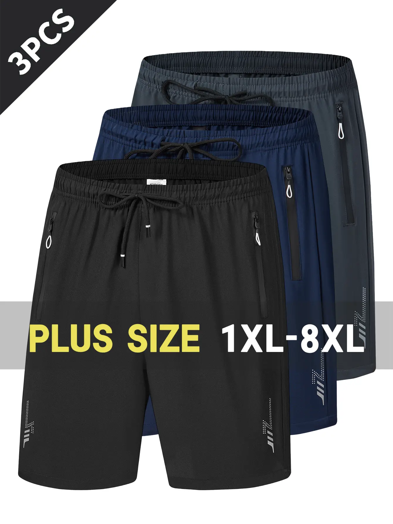 Men's 3-Piece Large Ice-Silk Sports Shorts, Summer Lightweight Quick-Dry Casual 5-Pocket Pants, Loose Fit Elastic Beachwear