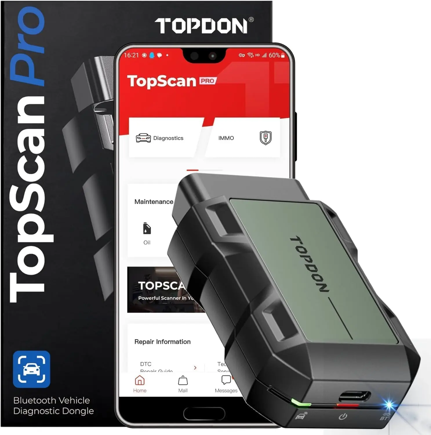 TOPDON TopScan Pro Wireless Bluetooth OBD2 Scanner for iOS & Android, Automotive & Bidirectional Car Repair Tool, Full System Code Reader with 13+ Hot Reset Functions, FCA AutoAuth, 1-Year Free Update, Automotive Scan Tool, Bidirectional Scan Tool