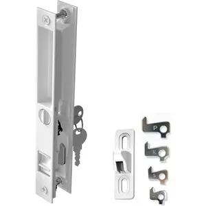 Sliding Glass Door Handle Set, 6-5/8" Hole-Center, Flush-Mount Hook Style, Non-Handed Keyed, Fits 1"–1 1/8" Thick Doors, White