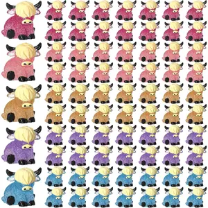 75 Pcs Mini Highland Cow Figurines Bulk Glitter Highland Cow Statues Mini Resin Animals Cute Tiny Resin Figures Animals Sculpture Ornament for Cake Topper Home Office Desk Decorations
