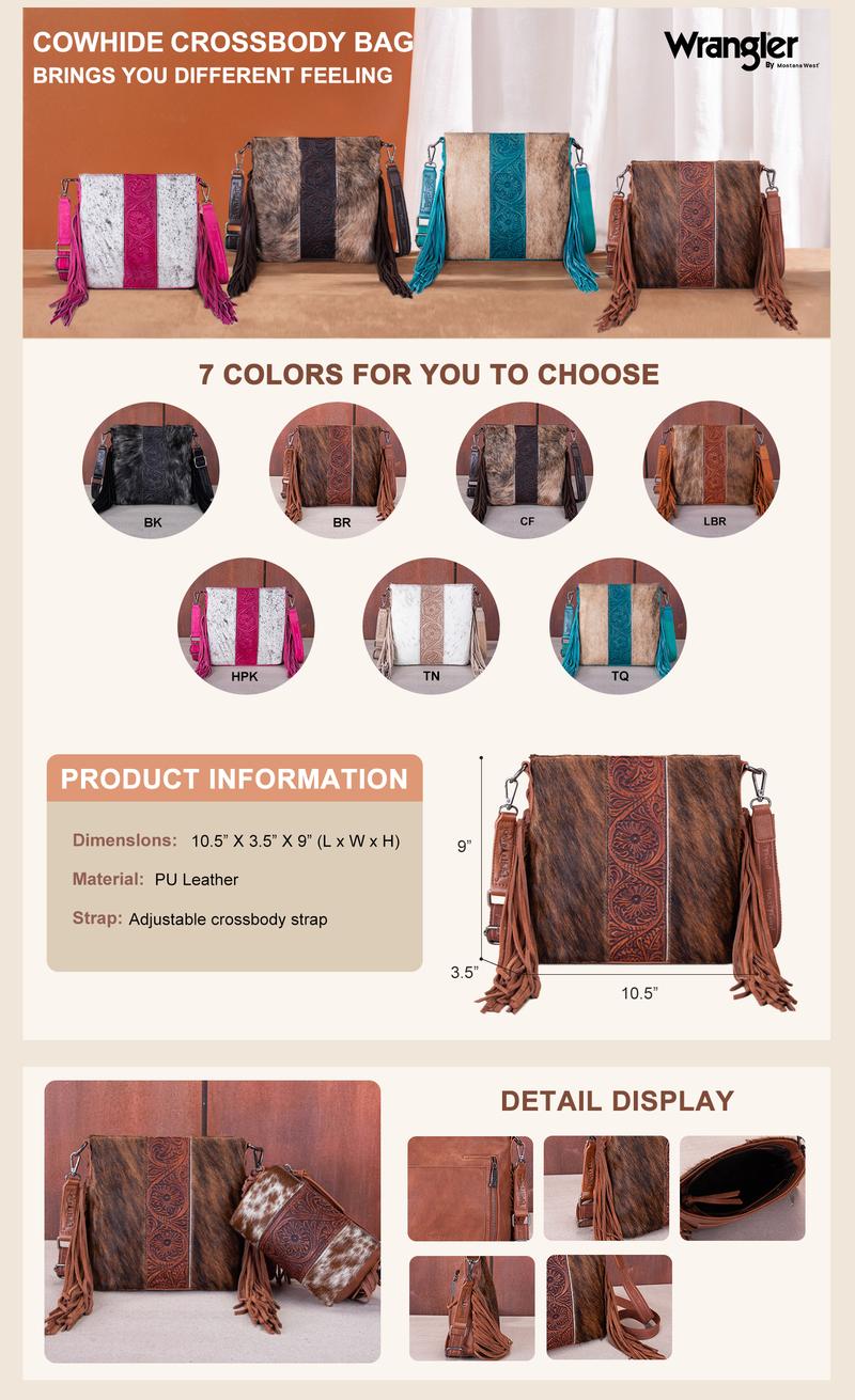 Trinity Ranch Hair-On Cowhide Tooled Floral Fringe Concealed Carry Crossbody Bag with Detachable Strap & Secure Storage Pocket