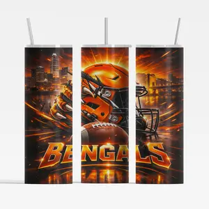 Tiger Claw Football Tumbler 20oz 30oz – Orange Fire City Sports Design Stainless Steel Skinny Insulated Cup with Lid, Game Day Tailgate Travel Mug, Gift for Football Fans