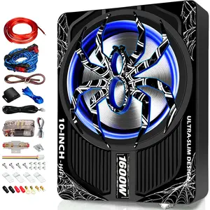 [Father's Day Gift] SCBPAUD 10-Inch 1600W  Under-Seat Car Subwoofer, Ultra-Slim Powered Sub with Blue Ambient Light, Fits SUVs Cars Trucks RVs
