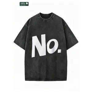 Men's Distressed Acid Wash Black T-Shirt - 100% Cotton Crew Neck Boxy Fit, Vintage Faded Graphic Tee with Bold No Print, Soft Breathable Casual Summer Streetwear Top for Men
