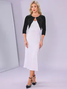 INSPIRE CHIC Women's Velvet Shrug Crew Neck Ruched 3/4 Sleeves Cocktail Party Cropped Cardigan