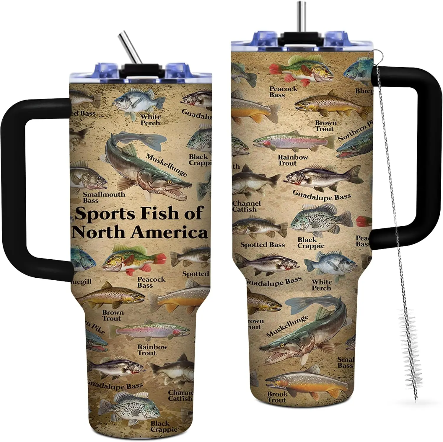 Fish Gifts for Dad, 40oz Tumbler with Handle and Straw, Fishing Gifts for Men, Birthday Gifts for Fisherman, Party Supplies, Fishing Coffee Mug, Stainless Steel Cup - Tumbler 40oz, Gift for Christmas, Gift for New Year, Best Gift