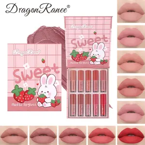 10-piece lip gloss set, non-transfer matte lip gloss set, gift box, liquid lipstick cute cartoon set, Luxurious Long Lasting