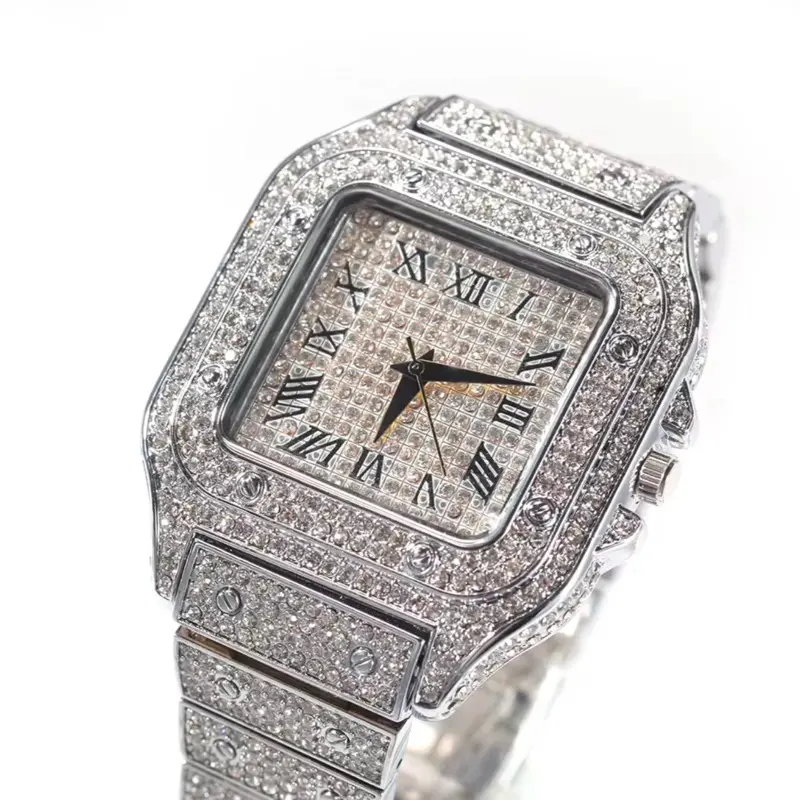 Iced Bling Unisex Stainless Steel Watch with Decorative Silver Band and Elegant Face