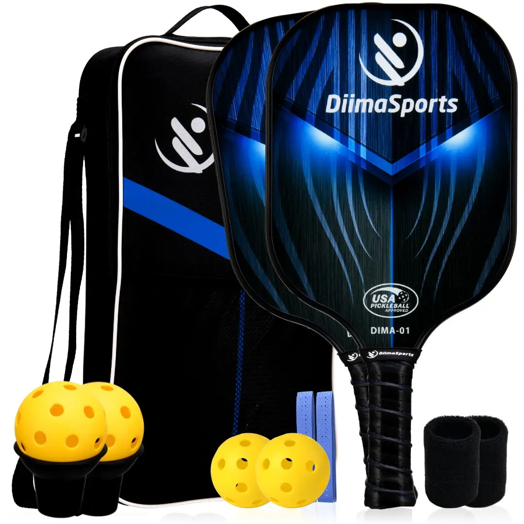 DiimaSports USAPA Approved Pickleball Paddles, Fiberglass Surface Pickleball Set, Pickle Ball Paddle Set of 2, 4 Pickleball Balls, 2 Retrievers, Pickleball Bag, Ideal Pickleball Gifts for Men & Women