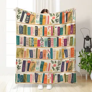 Vintage Bookshelf Library Blanket, Floral Print Blanket, Farmhouse Style Floral Throw, Perfect Gift for Book Lovers, Cozy Shawl Blanket, Home Decor