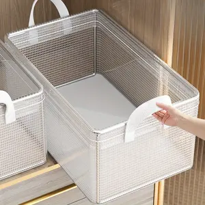 4pcs Stackable Plastic Storage Bins with Lids & Handles - Durable PVC Foldable Organizer Containers for Clothes, Books, Toys - Space-Saving Design for Home Organization, Multi-Purpose Storage Solution in Assorted Colors