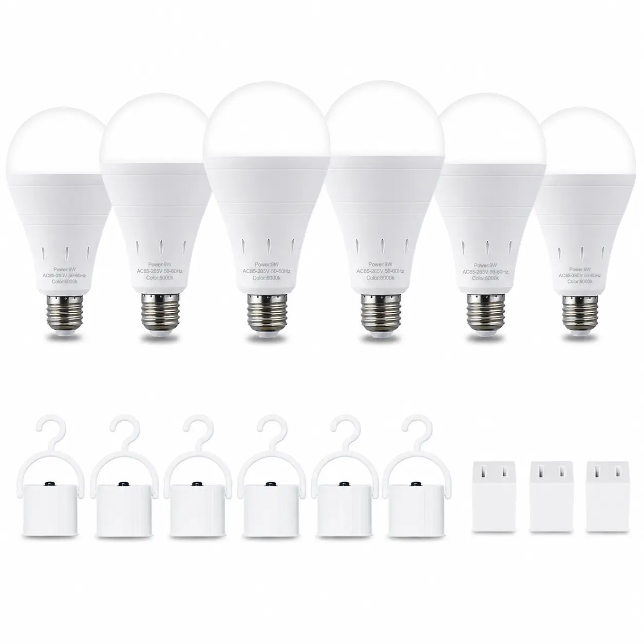 RELAMPBOL 6 Pack Energy Efficient Emergency Rechargeable LED Bulbs, 9W (60W Equiv), E26 120V, 6000K Daylight 1200mAh, Emergency Light for Blackouts, Camping, Hurricane Prep