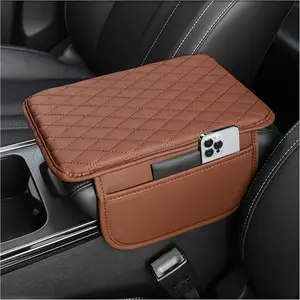 Upgraded  Center Console Cover,Microfiber Leather  Armrest Cover Cushion with 2 Storage Bags,Universal  Armrest Storage Box  Accessories for   (Brown)