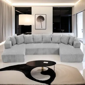 131''Modular Boneless Couch Cloud Corduroy Sofa, U-Shaped Sectional Sofa Couch, Oversized 4-6 Seat Couches with Chaise Lounge, Sleeper Sofa Bed, No Assembly, High Density Sponge Filled Couch Sofa Free Combination