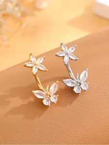 14G Belly Button Ring Cute Flower Butterfly Design, Stainless Steel Navel Jewelry for Women, 10mm Silver Gold Color Belly Button Piercing Body Jewelry