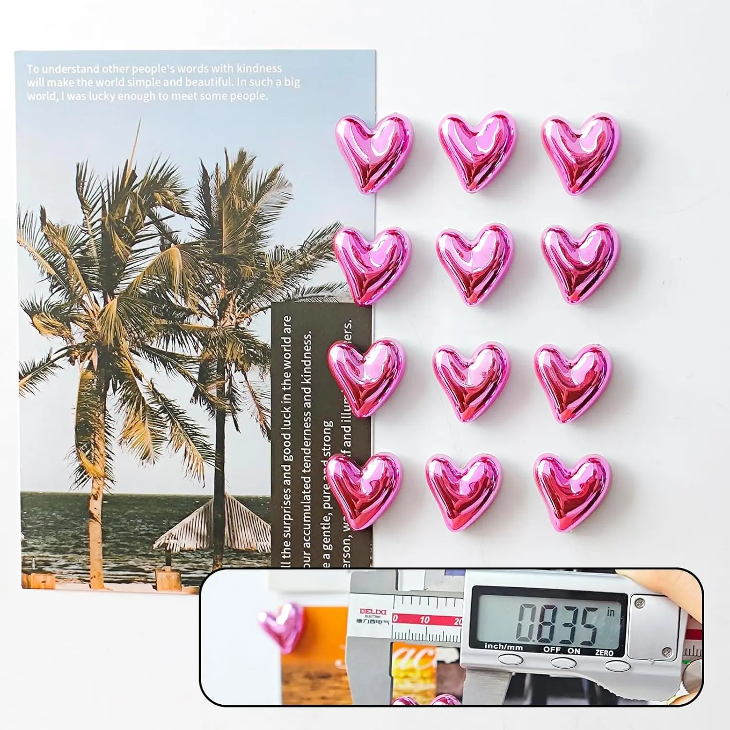 12pcs Rose Gold Heart Fridge Magnets Set, Cute Decorative Magnetic Stickers, Magnetic Item for Kitchen & Home Decoration, Valentine Gift Idea, Refrigerator Decorating Magnet
