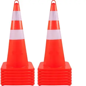 Safety Cones, 12 x 28" Traffic Cones, PVC Orange Construction Cones, 2 Reflective Collars Traffic Cones with Weighted Base and Hand-Held Ring Used for Traffic Control, Driveway Road Parking
