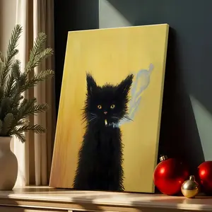 Smoking Cat Art Print, Antique Cat Art, Vintage Cat, Victorian Kitsch Poster, Weird Art Print, Storybook Funny Kitten, Retro Ganster Cat,Rolled Canvas & Wood Frame Options