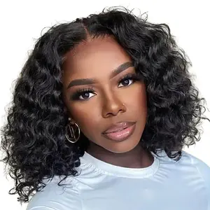 MORE FACE Deep Wave Short Bob Wigs Human Hair Lace Front Wig Pre Plucked With Baby Hair Curly Short Bob Wig