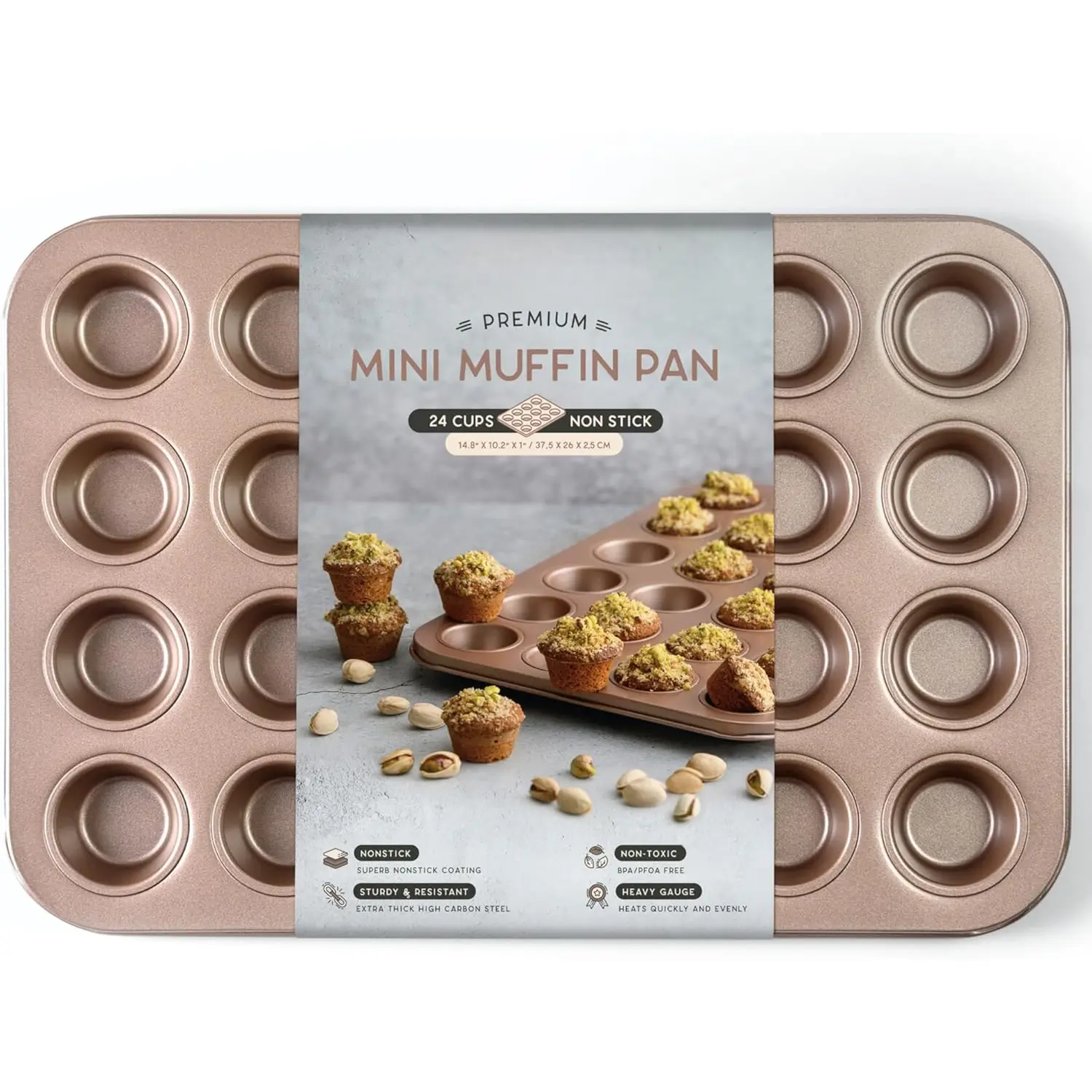 Non  Nonstick 24 Cup Mini Muffin Pan | PFOA   Mini Cupcake Tin |  Non Stick Muffin Pans | Carbon Steel Small Muffin tins | Cupcakes Bakeware Mold