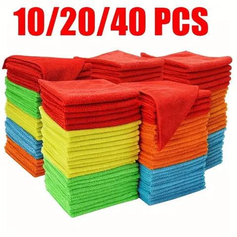 Reusable Microfibre Cleaning Cloths - 20pcs Assorted Color Multi-Surface 13.8x13.8in Square Towels, Car/Home Bulk Pack, Multi-Use for Daily Cleaning & Car Detailing Accessories