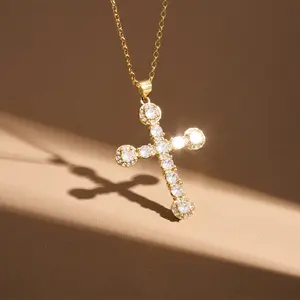 KissYan Cross Necklace for Women, 14K Gold Plated Cubic Zirconia Faith Pendant Dainty Religious Jewelry Gifts TikTokShopBlackFriday