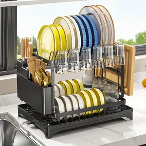 2-layer Dish Drying Rack, Kitchen Dish Drying Drain Rack, Multifunctional Kitchen Storage Rack, Kitchen Accessories, Home Organizer