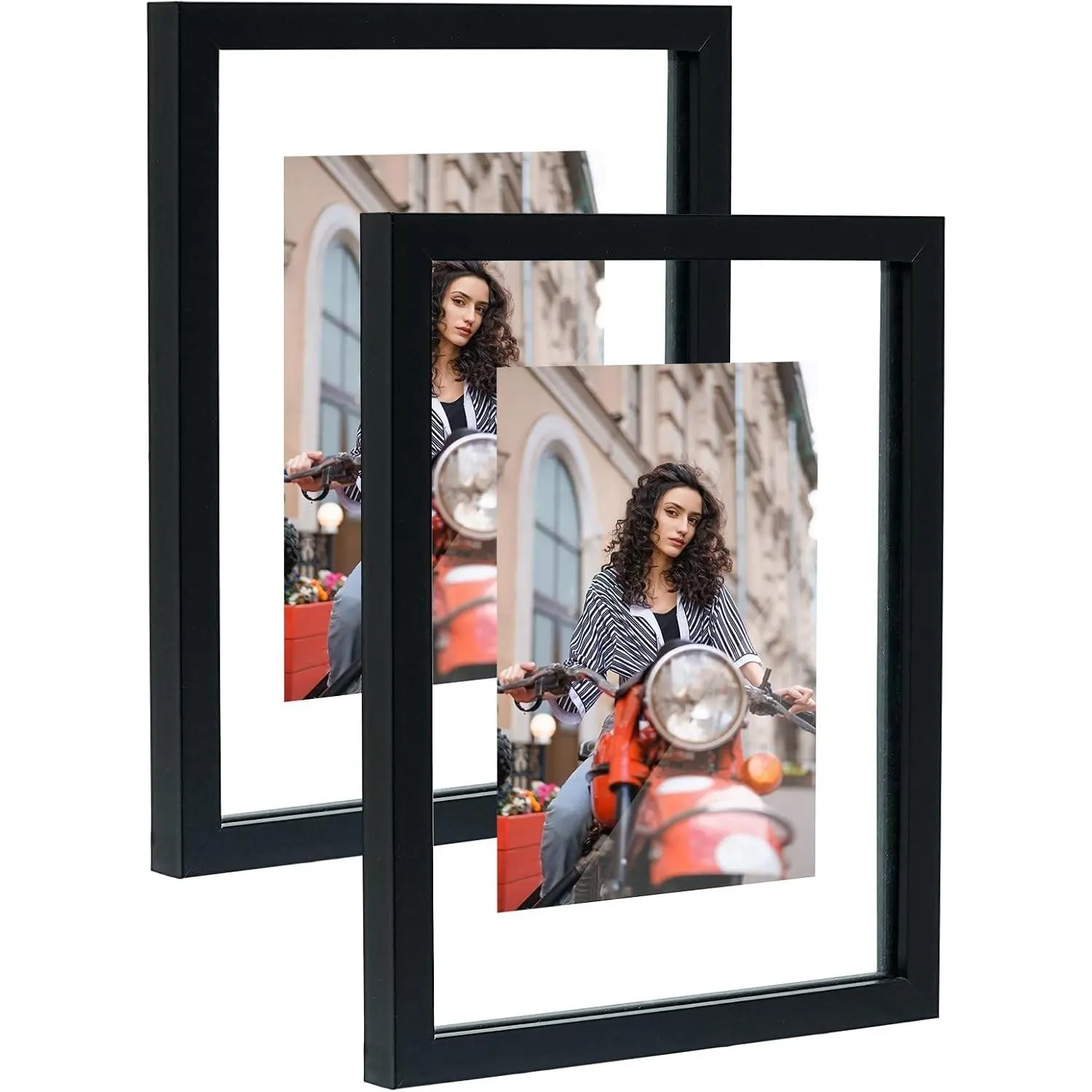8x10 Floating Picture Frames Set of 2, Black Picture Frame | Floating Frames with Double Glass for 4x6, 5x7 or Full Display 8x10 Picture, Tabletop and Wall Hanging
