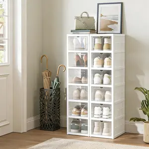 Transparent Foldable Shoe Rack 9 Tier Visible Shoe Organizer Quick Fold Unfold No Space Occupation Easy To Clean Breathable Shoe Cabinet For Entryway