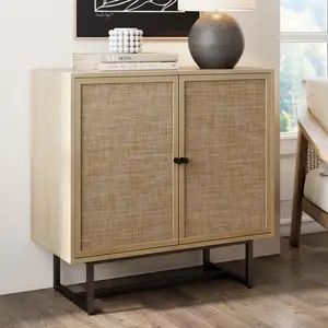 Wood & Rattan Storage Cabinet Light Oak