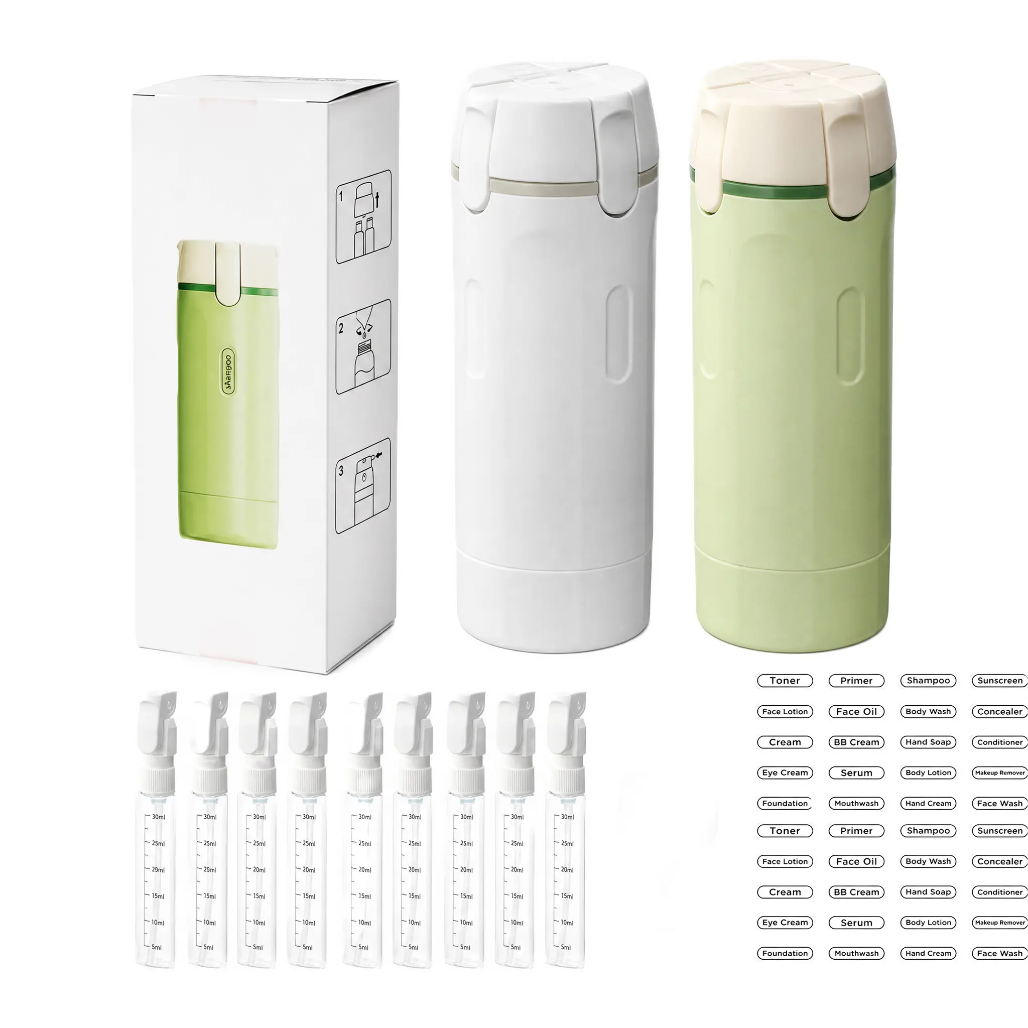 4-in-1 Travel Dispenser Bottle for Toiletries Portable Cosmetic Shampoo Storage Lotion Compact Plastic Container Wholesale Easy Press Smooth Flow bottle