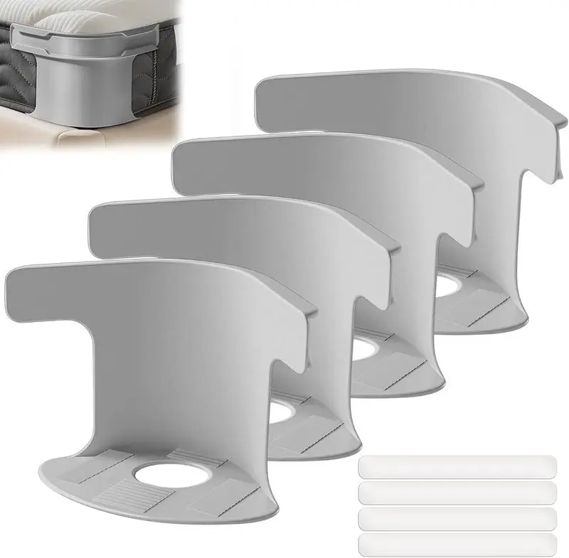 Bed Sheet Holder with Locking Clips, Corner Fitted for All Mattress Sizes Bedsheet Clip Durable BeddingAccessories/ Lock Sheet Holders Keep Sheets Tight Heavy Duty Bed Sheet Holder（Gray -4-pack）