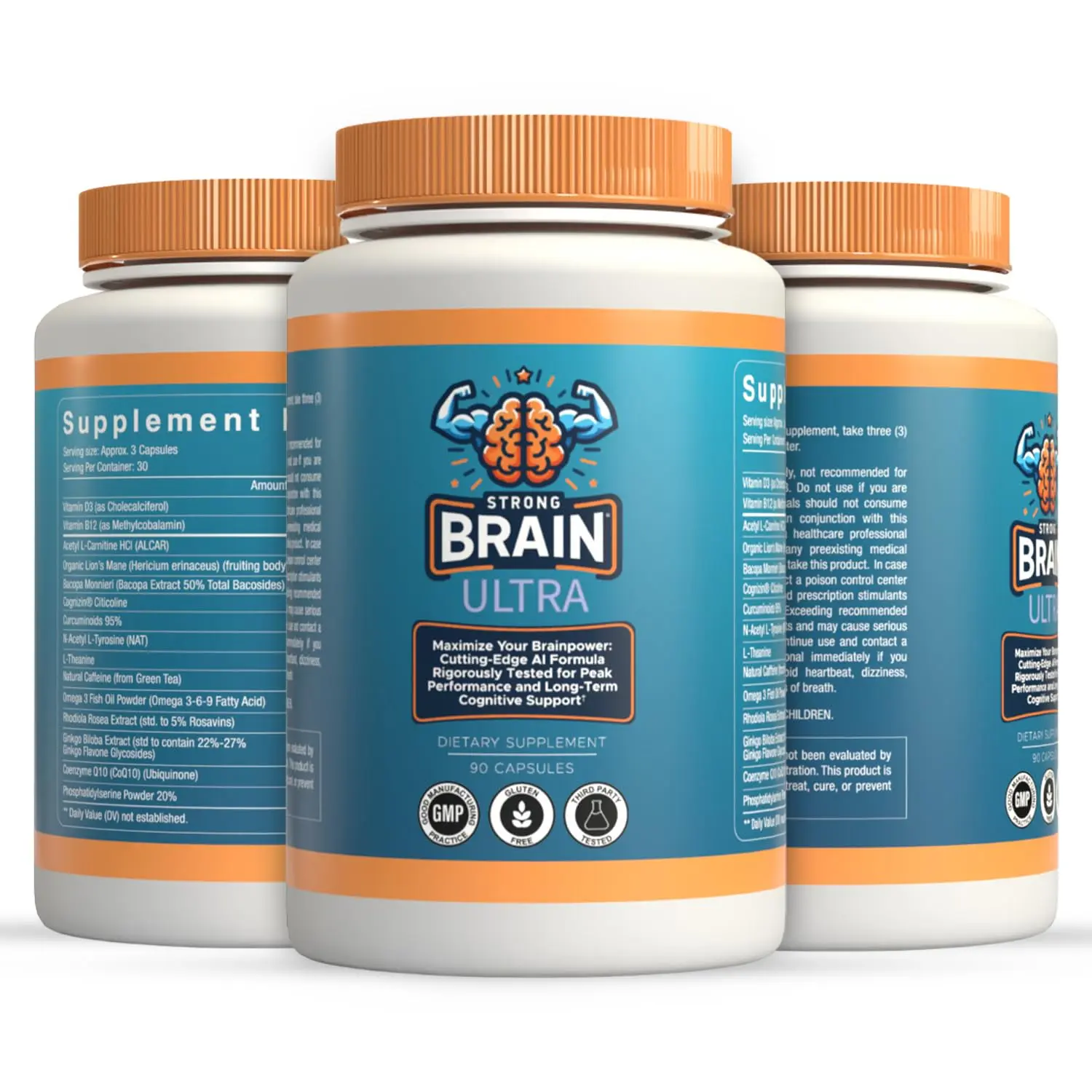 Strong Brain Ultra – AI-Formulated Nootropic with Research-Backed Ingredients for Memory & Focus: Lions Mane, Citicoline, Bacopa & More – Made in USA