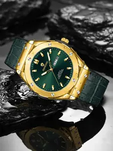 Men's Octagonal Case Watch, Crocodile Leather Strap, Dual Calendar Display, Luxury Business Wristwatch Gift for Boyfriend Husband