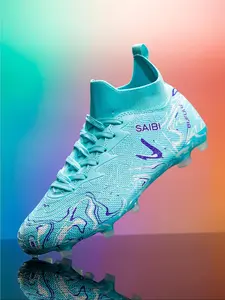 Unisex's Sporty Random Pattern Lace Up Soccer Shoes, Comfortable Breathable High Top Football Shoes, Anti-slip & Wear-resistant Football Cleats, Football Boots for Outdoor Training Football Field Boots